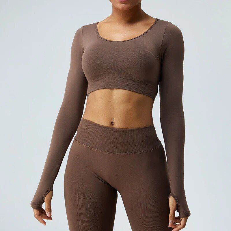 Wholesale Long-Sleeved Backless Ladies Activewear Sets-A3004