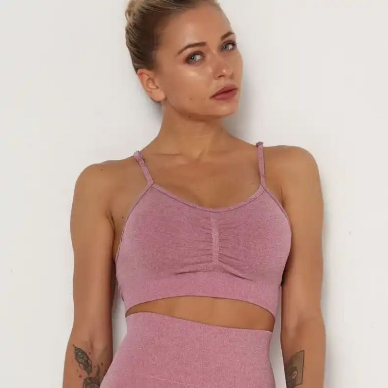 Wholesale Highly Elastic Single Shoulder Strap Pink Sports Bra-B1016